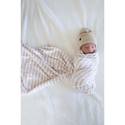 Latte Stripes Bamboo Waffle Oversized Swaddle Blanket | Caden Lane