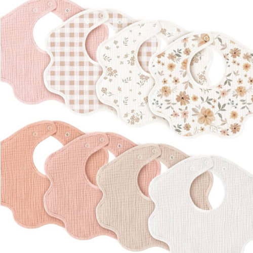 Konssy Muslin Baby Bibs 8 Pack, 100% Cotton Absorbent Bandana Drool Bibs for Teething and Drooling for Unisex Boys and Girls