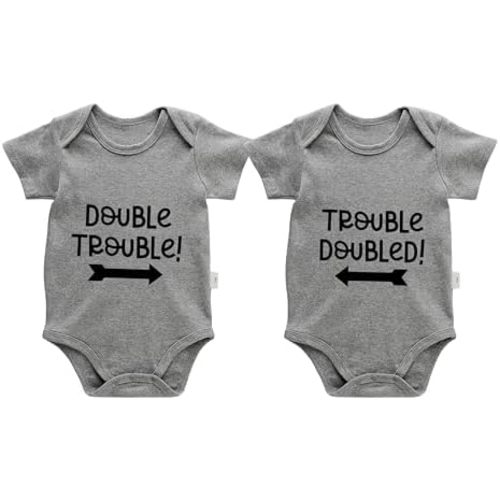 Baby Twins Bodysuits Double Trouble Newborn Baby Clothes Twin Boy Girl Outfits Infant Toddler Romper