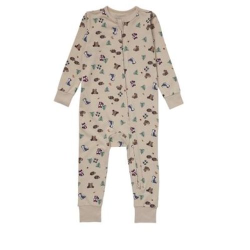 Hanes Pure Comfort Baby Long Sleeve Footless Sleep N' Play, Organic Cotton, Boys & Girls Beige Forest Animals 18mth
