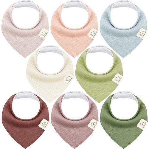 KeaBabies 8-Pack Bandana Bibs for Baby Girls, Boys - Organic Cotton Baby Bibs for Drooling & Teething Newborn, Toddler, Infant 0-36 Months, Extra Soft, Absorbent Cloth with Snaps (Moor)