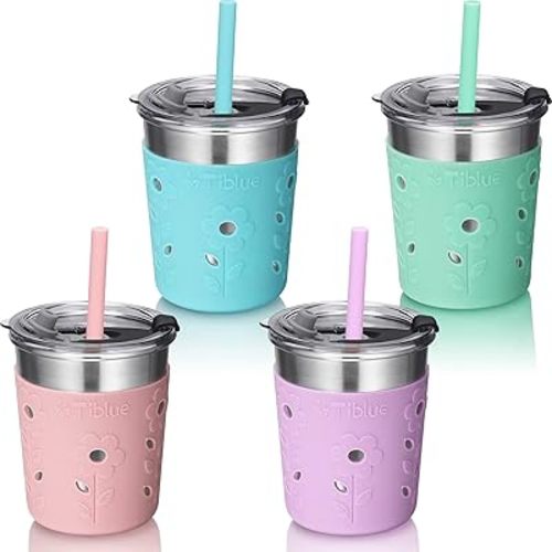 Tiblue Kids & Toddler Cups Stainless Steel Smoothie Tumblers 8oz 4 Pack Multicolor