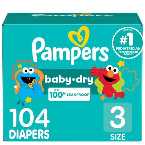 Pampers Diapers - Baby Dry - Size 3, 104 Count, Absorbent Disposable Infant Diaper (Packaging May Vary)