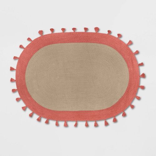 4'x5'6" Oval Braided Border Kids' Rug Yellow - Pillowfort™: Cotton, Flat Pile, Indoor, Kids Bedroom Rug