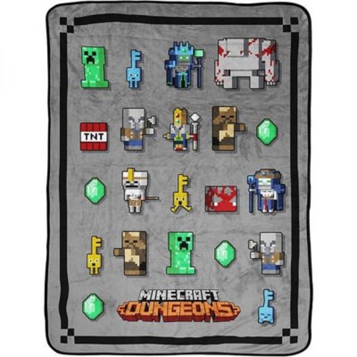 Minecraft 833279 46 x 60 in. Minecraft Dungeon Mobs Fleece Throw Blanket, Gray