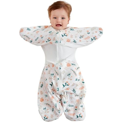 GROWNSY Transitional Swaddle Sleep Sack 6-12 Months,Starfish Design Baby Swaddle Sack, Dual-Zipper for Easy Diaper Changes, Proper Hip Development & Openable Foot Button, 19-27 lbs, Spring Garden