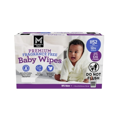 Member's Mark Premium Baby Wipes, Fragrance Free, 12 pk., 1152 Wipes - Sam's Club