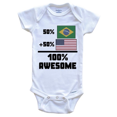50 Percent Brazilian 50 Percent American 100% Awesome Funny Flag   Baby Bodysuit - Cute Brazil Flag Baby Bodysuit