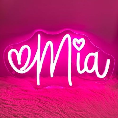 Mia Name Neon Sign 13in, Christmas Gifts for Kids Teens Girls Boys, Mia Neon Signs for Wall Decor, USB LED Dimmer Neon Lights for Bedroom Dorm Room Birthday Gift