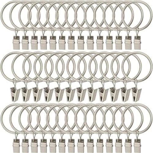40 Pack Metal Curtain Rings with Clips, Drapery Clips Hooks, Decorative Curtain Rod Clips 1.5 in Interior Diameter, Matte Silver
