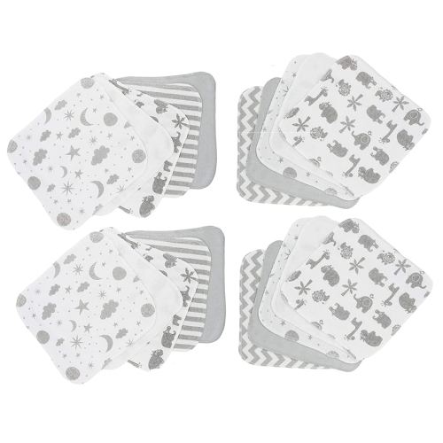 Spasilk Washcloth Wipes Set for Newborn Boys and Girls, Soft Terry Washcloth Set, Pack of 20, Gray Celestial