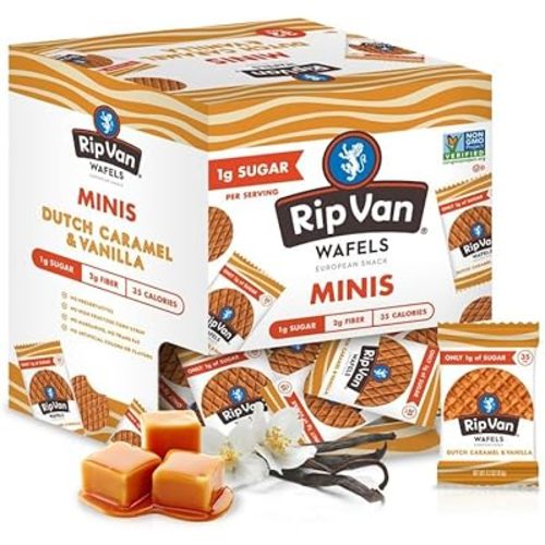 Rip Van Wafels Dutch Caramel Mini Stroopwafels, Low Carb Snacks, Non GMO Snack, Keto Friendly, Office Snacks, Low Calorie Snack, Low Sugar, 32 Pack