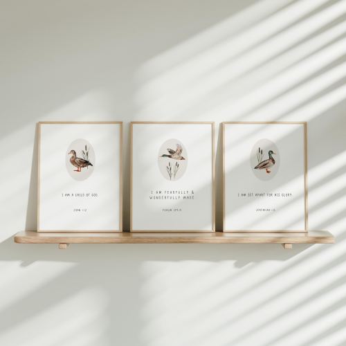 PRINTED Mallard Duck Nursery Prints, Duck Bible Verse Art, Hunting Nursery, Set of 3, Lucky Duck Birthday, Duck Baby shower, Christian gifts