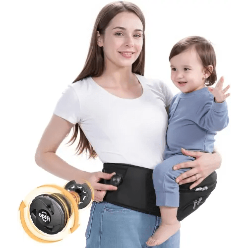 Baby Carrier with Hip Seat – Parent-Approved Baby Hip Carrier & Toddler Carrier, Thickened Seat, Adjustable Knob, Storage Pockets – Supports 44lbs, Waist 25-51", Black