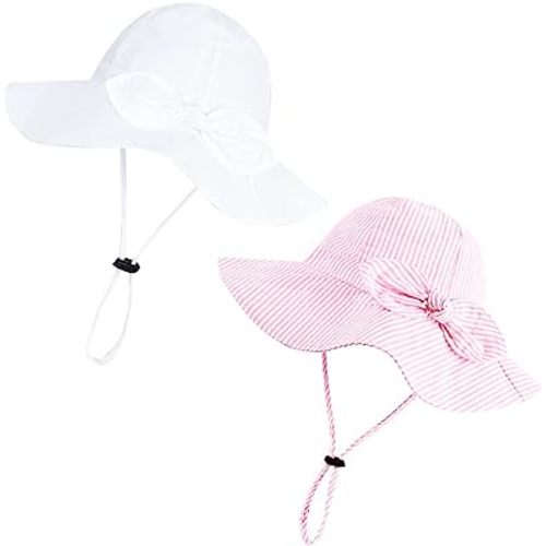 Baby Girl Sun Hat with UPF 50+ Outdoor Adjustable Beach Hat with Wide Brim Bucket Hats