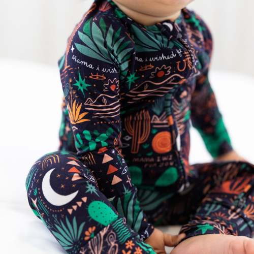 Bamboo Convertible Zipper Toddler Pajama - Desert Cactus Midnight Bamboo One-Piece Romper - Mama I Wished For You Affirmation – Raising Mama