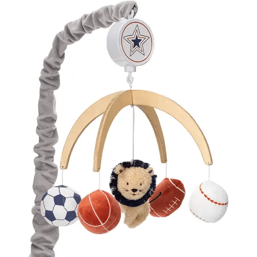 Lambs & Ivy Hall of Fame Lion/Sports Balls Musical Baby Crib Mobile Soother Toy