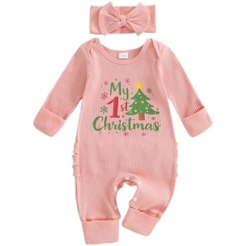 My First Christmas Baby Girl Outfit Christmas Tree Onesie Long Sleeve Romper Jumpsuit Newborn Clothes for Girls