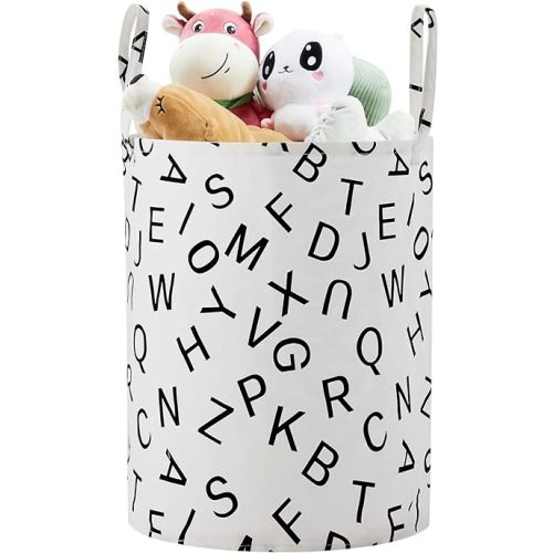 TECHMILLY Large Storage Basket for Girls and Boys, Collapsible Laundry Hamper with Long Handles, Toy Bins for Nursery, Kids Room Décor