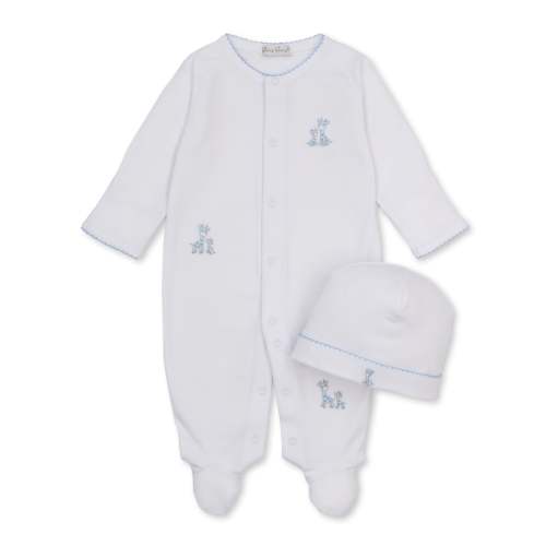 Just Giraffes White/Blue Footie & Hat Set