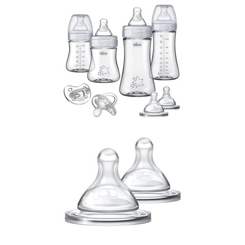 Chicco Duo Bundle - Starter Set with Size 3 Nipples, All Stages of Nipples Included