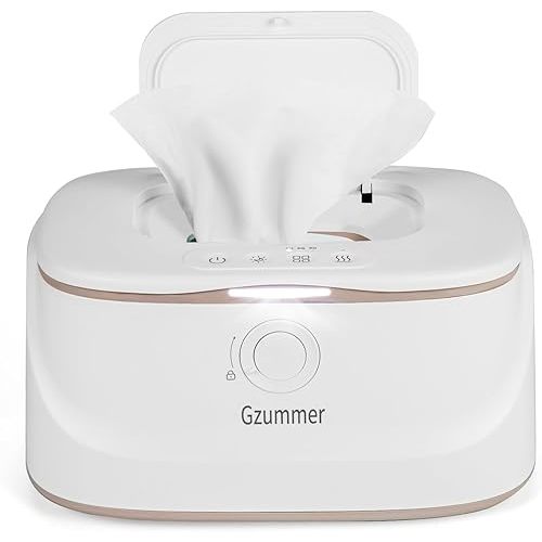 Baby Wipe Warmer, Innovative Spring & Child Lock Design, Large Capacity Wipes Dispenser, Fast Heating, 3 Modes of Temperature Heating Control, Diaper Wipe Warmer with Night Light (White)