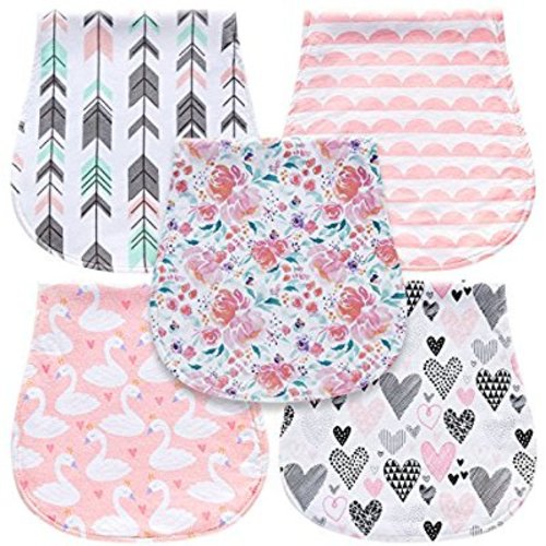 5-Pack Baby Burp Cloths for Girls, Triple Layer, 100% Organic Cotton, Soft and Absorbent Towels, Burping Rags for Newborns Baby Shower Gift Set by MiiYoung