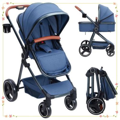 Convertible Baby Stroller, 2 in 1 Foldable Pushchair for Newborn,blue