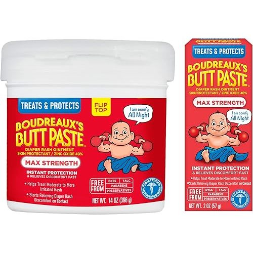 Boudreaux's Butt Paste Diaper Rash Ointment | Maximum Strength | 14 Ounce and 2 Ounce, Combo 1