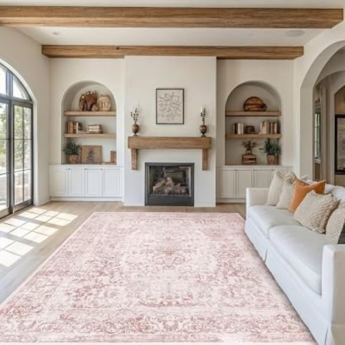 Pink 8x10 Area Rugs for Living Room, Washable Rug for Girls Bedroom