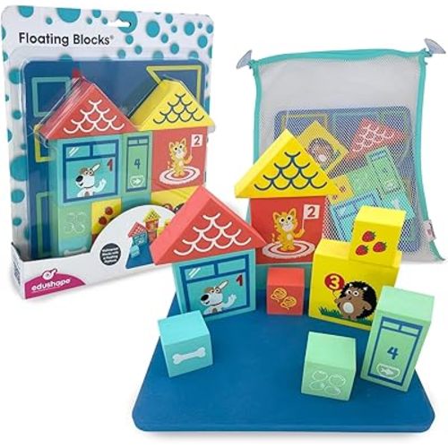 Edushape Floating Blocks - Bath Construction Foam Blocks - Baby Bath Foam Toys Set - Early Child Development Educational Learning Bath Toys Foam - Baby Foam Bath Toys for Toddlers 1-3