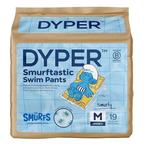DYPER - Smurftastic Swim Pants - Affordable Diapers, Hypoallergenic, Plant-Based, Absorbent & Quick-Drying, Eco-Friendly, Fun Prints - Size M, 20-31 lbs (19 Count)