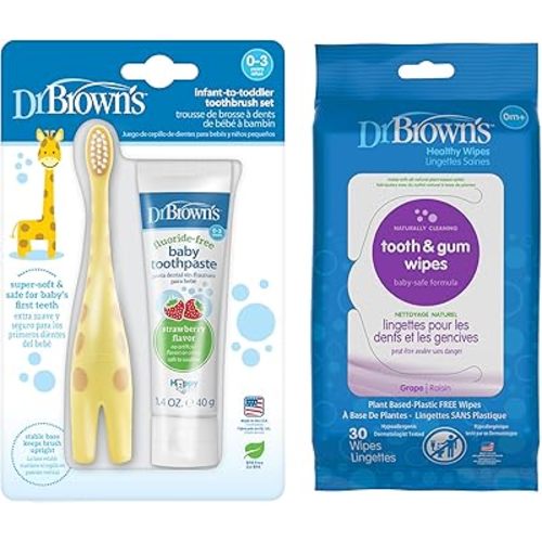 Dr. Brown's Virtual Bundle Infant Oral Care Bundle: Toothbrush, Toothpaste, and Tooth/Gum Wipes for Baby