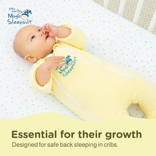 Baby Merlin's Magic Sleepsuit - Cotton Baby Swaddle Transition Product - Soft and Breathable Design, Double Zipper for Easy Diaper Changes, Promotes Safe Sleep - Yellow - Large 18-21lbs