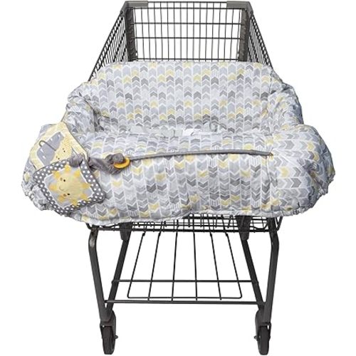 Boppy Shopping Cart Cover, Sunshine Chevron, Cart Cover for Babies with Soft 360-Degree Coverage, Safety Harness, and SlideLine Toy Tether with Crinkle Sun Book Toy Included, 6mo+