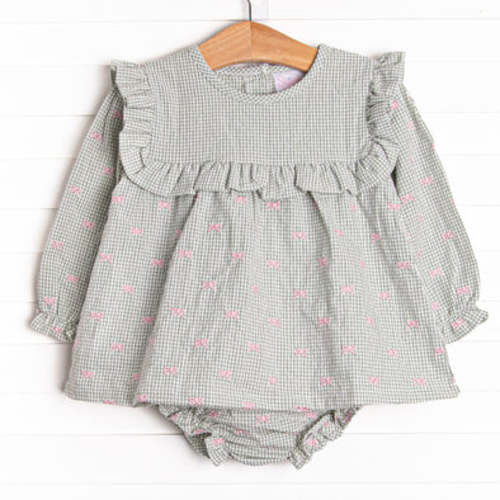 Brooksy Bows Embroidered Diaper Set, Green Gingham – Stitchy Fish