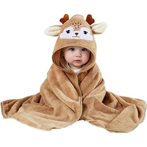 Sika Deer Children's Infant Hooded Bath Towel Soft and Absorbent Newborn Washcloth Shower Gift for Boys and Girls 32 X 32 Inch