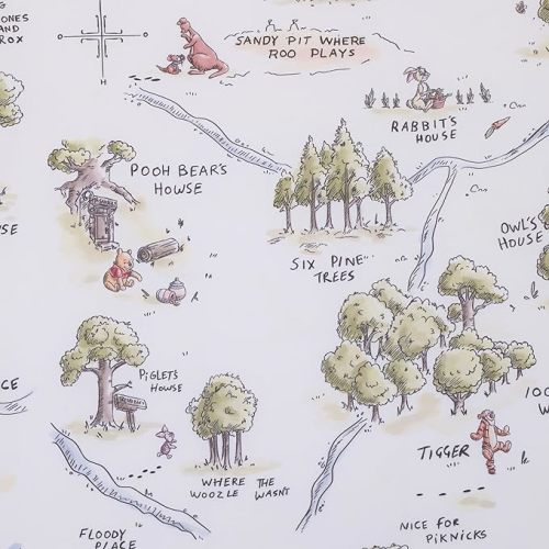 Disney Classic Winnie The Pooh Sage, Tan, and White, Map of 100 Acre Woods Super Soft Nursery Fitted Crib Sheet - Classic Winnie the Pooh Sage & Tan
