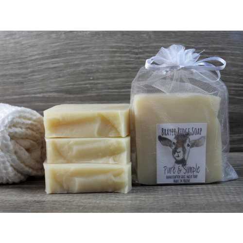 4 Bars Pure & Simple, Fragrance Free,  Unscented Handcrafted Goat Milk Soap Made in Maine, Moisturizing Bath and Body Soap, Self Care