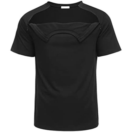 Deyeek Unisex Chemo Port Shirts Post Shoulder Surgery Recovery Shirts Tear Away Side Zippers Off Full Open Chemo Clothing