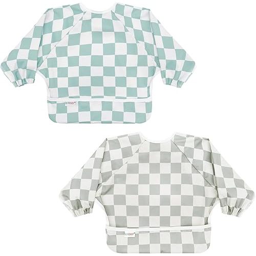 ALVABABY Baby Bibs Mess Proof Baby Bib Full Sleeve 2 Packs Waterproof Bib for Toddlers Tug Proof Closure Waterproof Washable Adjustable Boys Feeding Bib 2WDJ03-CA
