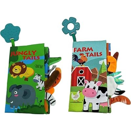 2 in 1 Soft CrinkleInfant Toddler Baby Books for 0-6 Months, Farm & Animal Unbreakable Books,Tummy Time Teething Sensory Toys,Early Touch Feel Book Gift for Newborn Essentials.