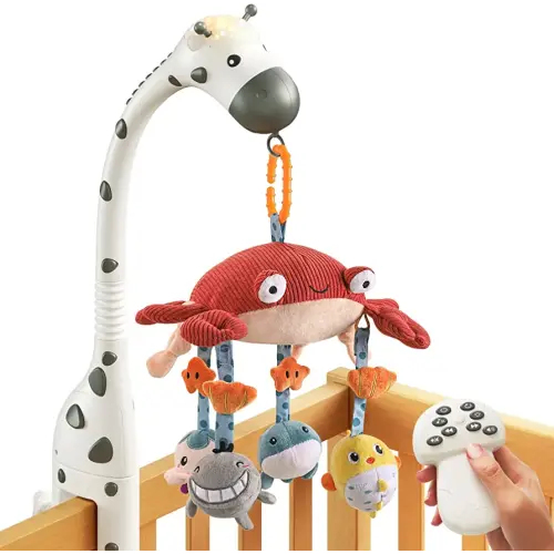 TUMAMA Baby Crib Mobile,3 in 1 Crib Toys with Remote Control,Projection Night Light, Music and White Noise, Mute Spin Motor Nursery Sensory Toys for Infant 0 3 6 9 Month Newborn Xmas Gift