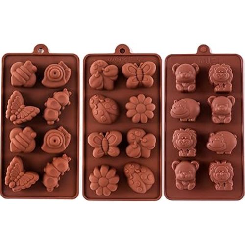 Silicone Molds Non-stick Chocolate Candy Mold,Soap Molds,Silicone Baking mold Making Kit, Set of 3 Forest Theme with Different Shapes Animals,Lovely & Fun for Kids