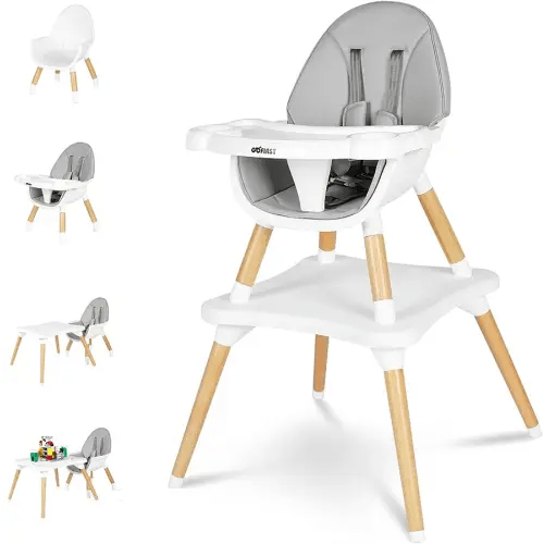 Gofirst 6 in 1 Baby High Chair,Convertible Wooden High Chairs for Babies and Toddlers,Infant Dining Booster Seat,Building Block Table/Baby Highchair 4-Position Removable Baby Feeding Chair