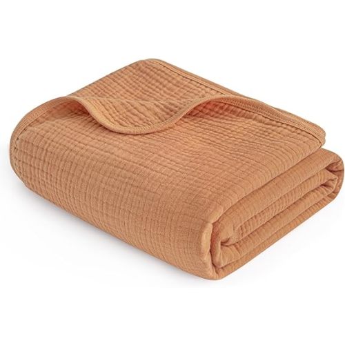 PHF Baby Muslin Swaddle Blanket, 100% Cotton Soft Breathable Receiving Blankets for Boys and Girls, 4-Layer Swaddle Wrap Burping Clothes, Baby Essentials, Large 47 x 47 inches, Caramel