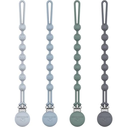 Cuddle Campus Silicone Pacifier Clip Holder with One Piece Design,Soft Flexible Binky Clips with Texture for Baby Boy and Girl Pack of 4 (6m+)