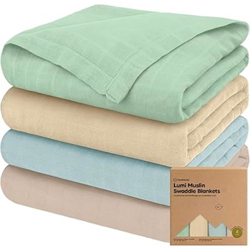 4-Pack Muslin Swaddle Blankets for Baby Boys, Girls - Organic Baby Blankets for Girl, Boy, Baby Swaddle Blanket Unisex, Receiving Blankets, Swaddles for Newborns, Newborn Baby Essentials (Mirage)