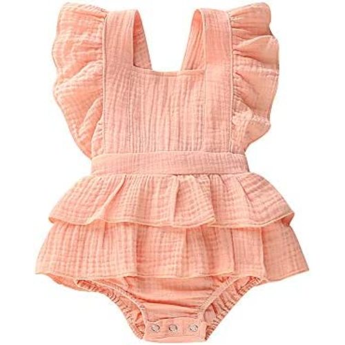 Douhoow Infant Baby Girl Romper Baby Ruffle Bodysuit Jumpsuit One-Piece Cotton Linen Clothes
