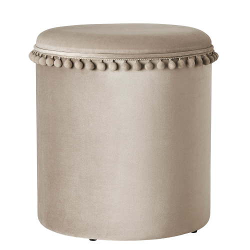 Kvell Pom Pom 15" Kids Storage Ottoman, Velvet Upholstery, Taupe